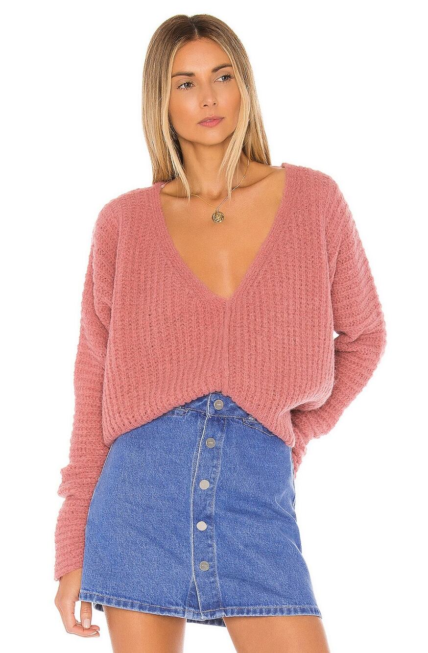 Free People Pink Rose Moonbeam V Neck Sweater